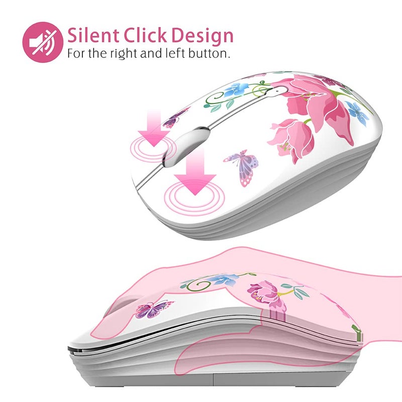 TENMOS M101 Wireless Mouse Cute Silent Computer Mice with USB Receiver, 2.4G Optical Wireless Travel Mouse 1600 DPI for Laptop, Notebook, PC, Computer (Butterfly) - Image 2